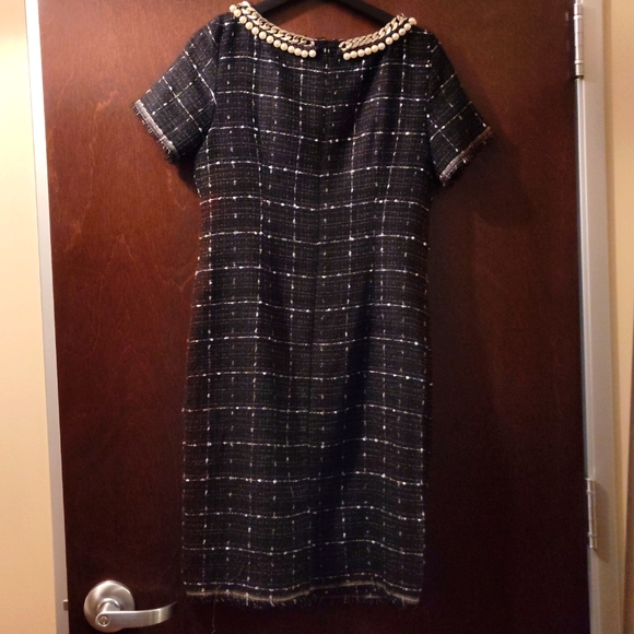 women's Chetta B Size 8 black and white tweed lady knee-length dress - Picture 2 of 6